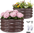 GOOZOO 2PC Galvanized Planter Raised Garden Beds, 2x2x1ft Raised Garden Bed Kit for Gardening Outdoor, Round Metal Land Planter Box for Vegetables, Fruits, Flowers（Brown）