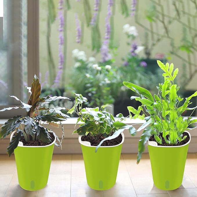 TCBWFY 9 Inch Self Watering Pots for Indoor Plants,3 Sets Self Watering Planter Pots with Visual Water Level Window and Multiple Vents,Self Watering Plant Pot for All House Plants,Flowers,Herbs