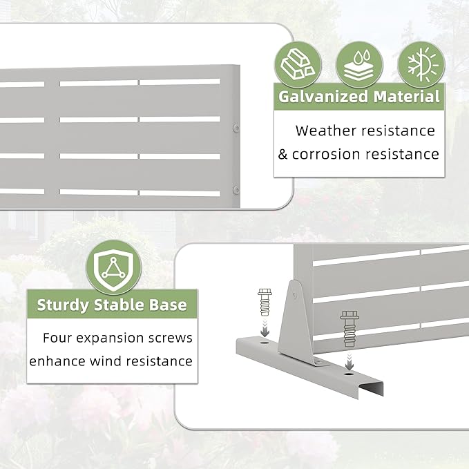 Casaphoria Metal Privacy Screen Outdoor, 72" H x 35" W Freestanding Decorative Privacy Screen for Patio Deck Balcony Garden with Stable Base, Grey-Louvered