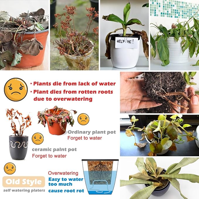 5 Pack Self Watering Plant Pots 5/6.7/8.4 In Self Watering Planters for indoor and Outdoor plants African Violet Self Watering Pots Clear Pots for Plants Herb Orchid Flower Houseplant Pots, Light Grey