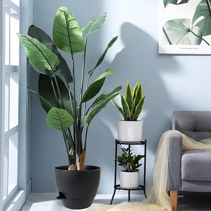 12inch 2Pack Large Self Watering Planters, Plastic Plant Pots with 60oZ Removable Deep Reservoir and Multi Mesh Drainage Holes for Indoor Outdoor Garden Plants and Flowers, Black