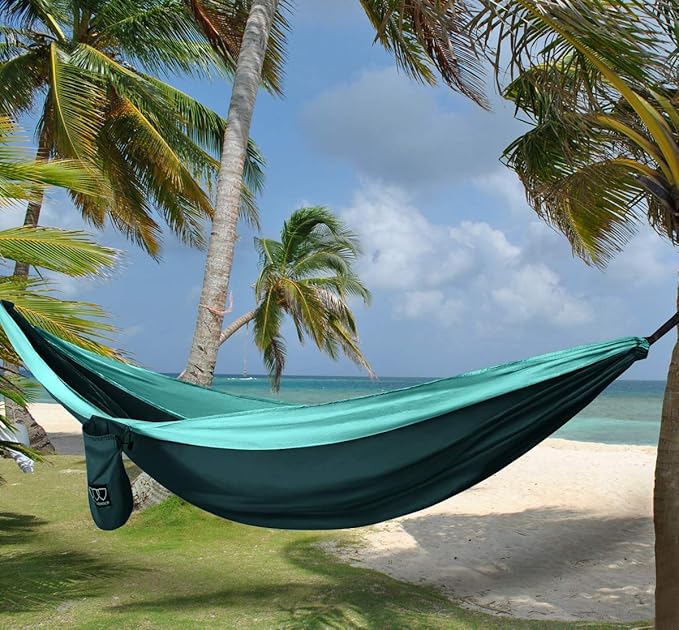 Gold Armour Camping Hammock - XL Double Hammock Portable Hammock Camping Accessories Gear for Outdoor Indoor with Tree Straps, USA Based Brand (Turquoise and Seafoam)