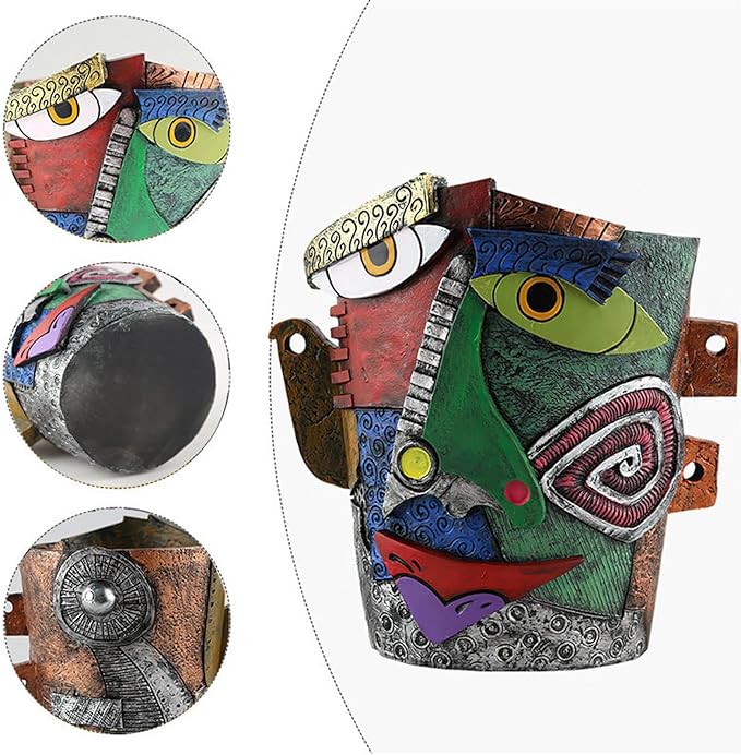 TOZLU Art Abstract Face Planters Pots Head,Unique Fun Abstract Face Flower Pot Ornaments Head Planter Pots Container Colorful Resin Flower Pot for Home and Garden Decor(Picasso Abstract Flowerpot)