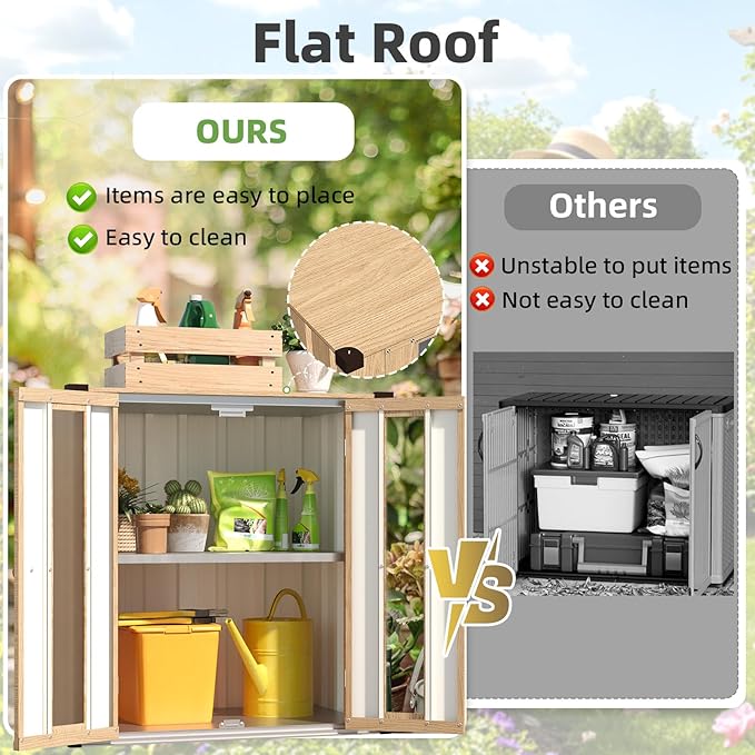 AECOJOY Outdoor Storage Cabinet Waterproof with Shelves, Small Vertical Garden Storage Sheds, Garden Sheds & Outdoor Storage Cabinet Weatherproof for Patio Wood Grain