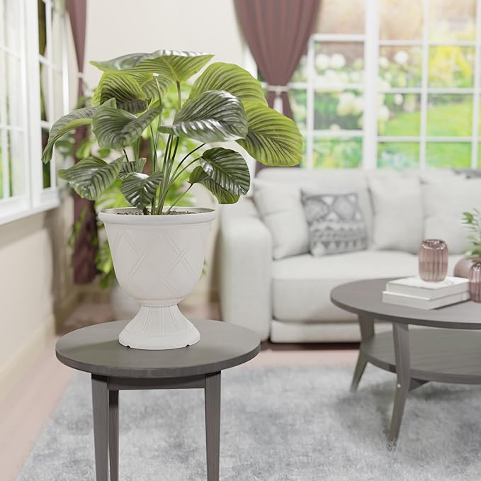 Arcadia Classic Decorative Garden Pot Planter for Indoor Plants, White, 10 x 11" Lattice Plastic Garden Urn