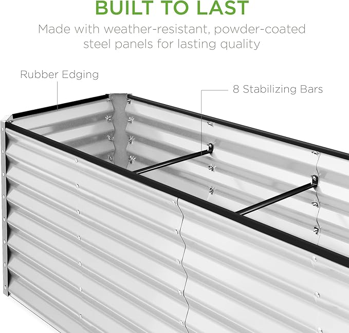 Best Choice Products 8x2x2ft Raised Outdoor Metal Garden Bed, Deep Root Box Planter for Vegetables, Flowers, Herbs, 240 Gallon Capacity, 100% Non Toxic Materials - Galvanized