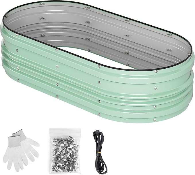 WORKPRO 4x2x1ft Galvanized Raised Garden Bed Set, Rust & Corrosion Protection, Easy Assembly, Safe Edge, Ideal for Vegetables & Flowers, Light Green