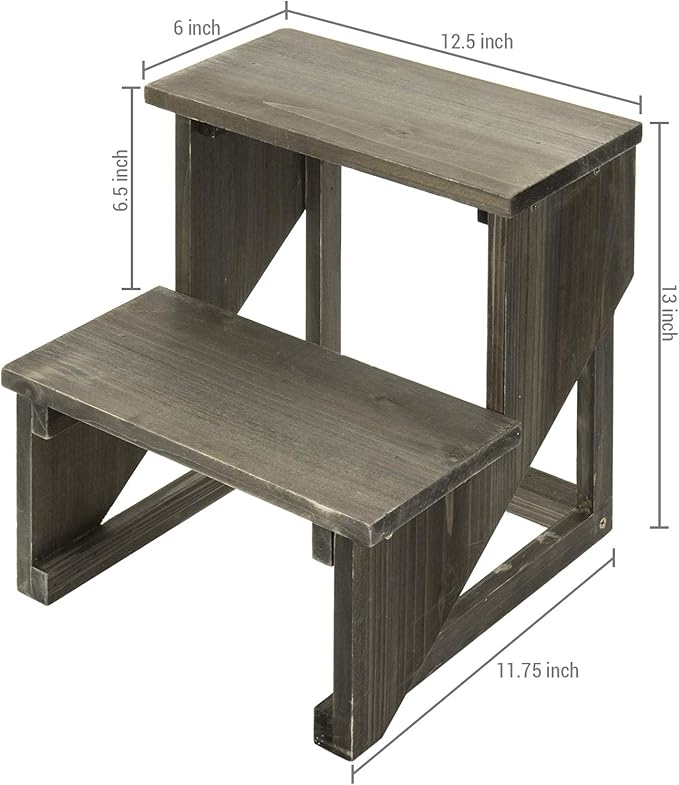 MyGift 2 Tier Rustic Dark Gray Wood Desktop Plant Rack, Farmhouse Style Planter Stand, Desk Display Organizer, Standing Flower Pot Shelf for Garden, Living Room