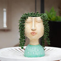 DiliComing Resin Face Planters Pots Head - 8 Inch Indoor and Outdoor Pot with Drainage Hole for Succulents Plants Home Garden Decor Unique Girl Sculpture Plant Pot