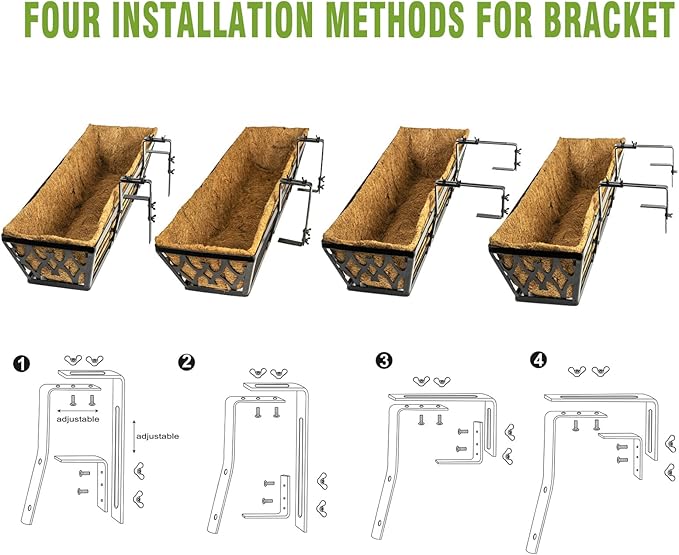 6 Pack 30 Inch Window Boxes Planters Railing Planter Box with Adjustable Brackets for Porch Fence Patio Balcony Hanging Flower Baskets with Coco Liners for Outdoor Garden Decor - Bronze