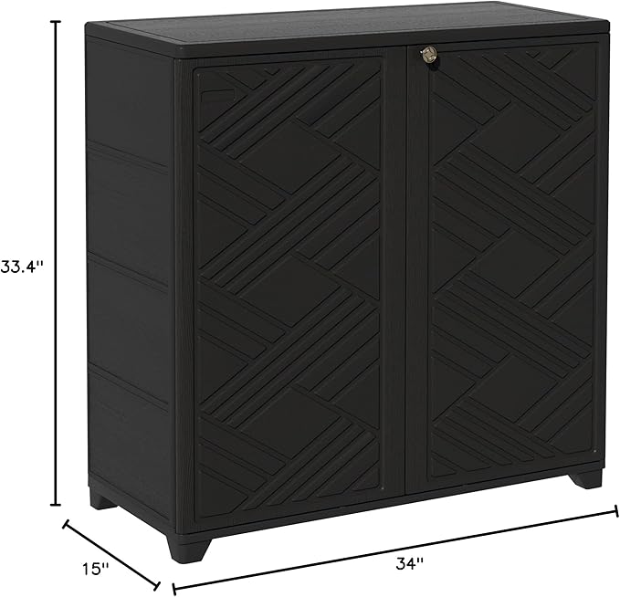 ADDOK Indoor Outdoor Plastic Storage Cabinet 34"x15"x34", Outdoor Storage Shed for Living Room, Hallway, Balcony, Garage, Garden, Backyard-Black（W/O Shelf）