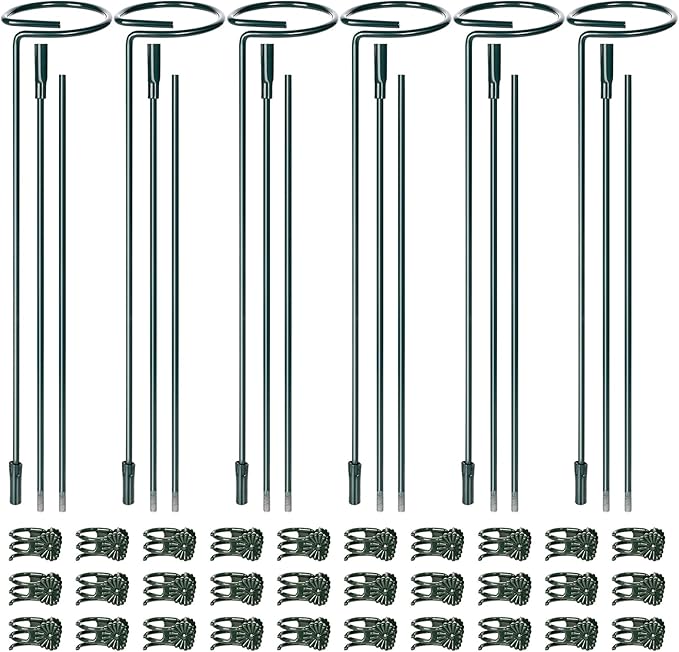 Mwellewm 6 Sets Plant Stakes 12/25/36 Inch Adjustable Plant Support Stakes Tall for Indoor Outdoor Plant Holder Stick Steel Garden Stem Pole Amaryllis Stakes with 30 Clip for Tomato Orchid Lily Flower
