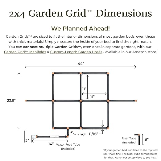 Garden Grid Watering System | Raised Garden Bed Drip Irrigation System – But Better | Pre-Assembled, Waters Every Plant Evenly, 1-Minute Setup | Square Foot Gardening Grid | US-Made (Cornerless, 2x4)