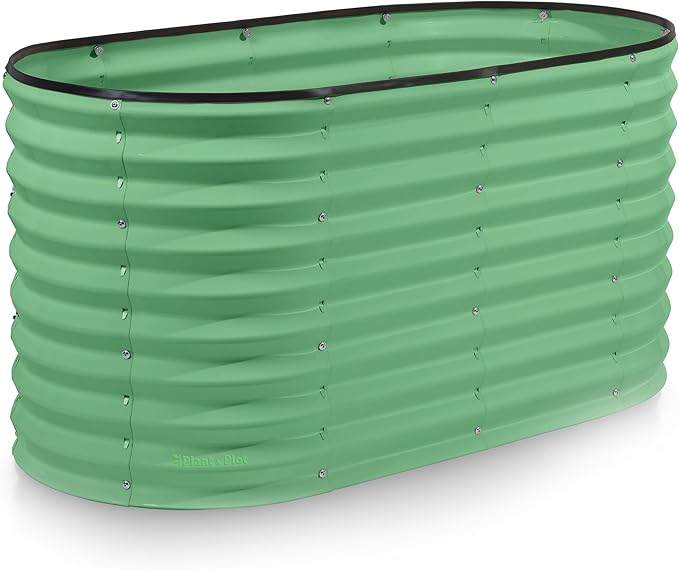 Plant & Plot Galvanized Raised Garden Beds Outdoor // 4×2×2 ft Planter Raised Beds for Gardening, Vegetables, Flowers // Large Metal Garden Box (Light Green) // Patented Tool-Free Design