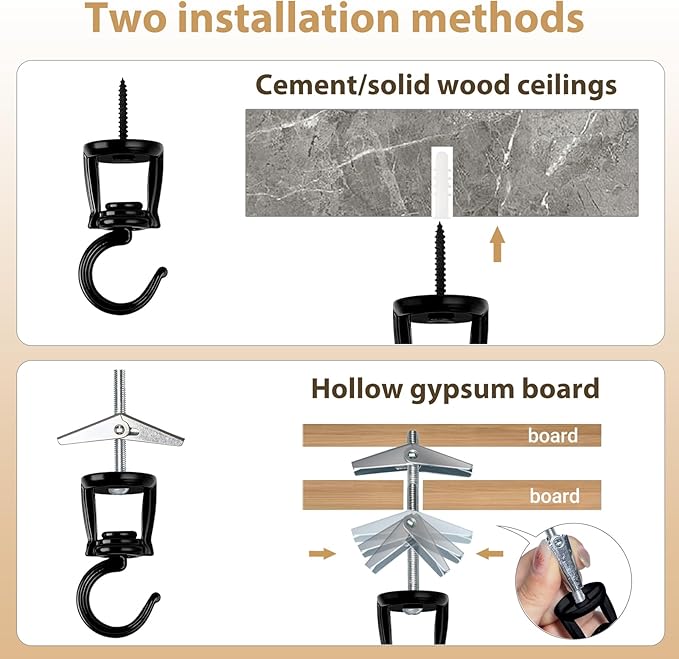 Mkono Ceiling Hooks for Hanging Plants, Heavy Duty Metal Plant Hanger for Drop Ceiling, Swag Hook for Hanging Planters, Lights, Birdfeeders, Indoor Outdoor Decorative Screw-in Hooks (Black 2 Pack)