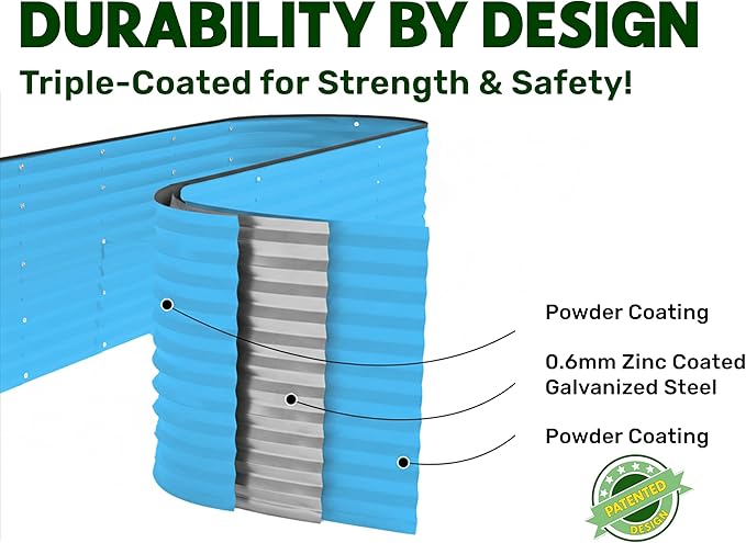 9-in-1 Galvanized Raised Garden Beds Outdoor // 8×2×2.5 ft Modular Planter for Gardening, Vegetables, Flowers // 32" Extra Tall Metal Raised Garden Bed (Teal) // Patented Design Planter Box