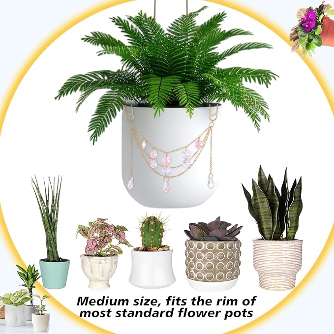 Sun Catcher Plant Hanger with Beads and Glass Crystal Beaded Plant Accessories for Indoor Home Rainbow Decor Pot Accessory(Flower Pot Not Included)(Teardrop)