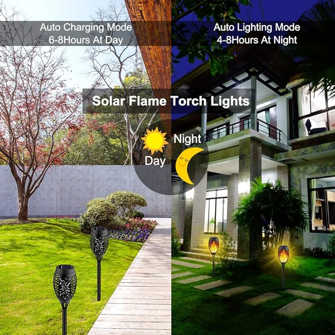 Kurifier 12Pack Flickering Flame Solar Torch Lights for Garden Decor, Waterproof Solar Lights Outdoor Decorative, Garden Outdoor Decorations for Yard Porch Lawn Patio Outside Decor-Luces Solares
