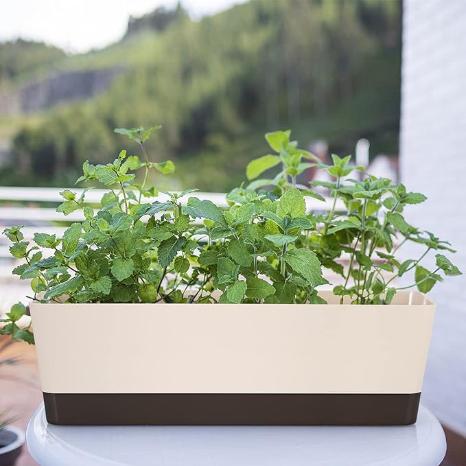 Skelang 3 Pcs Rectangular Plant Pot, 16.7" Flower Planter Box, Windowsill Container for Succulent, Herbs, Vegetable