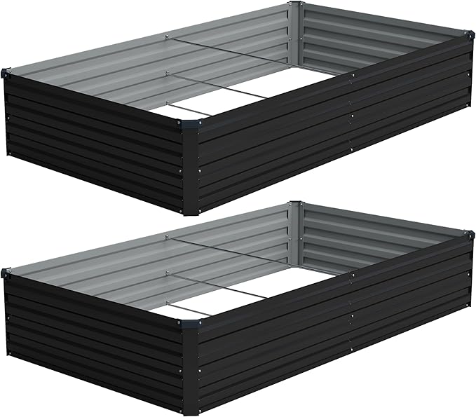 8x4x1ft(2 PCS) Galvanized Raised Garden Bed,Outdoor Planter Box Metal Patio Kit Planting Bed for Vegetables Flowers Herb,Black