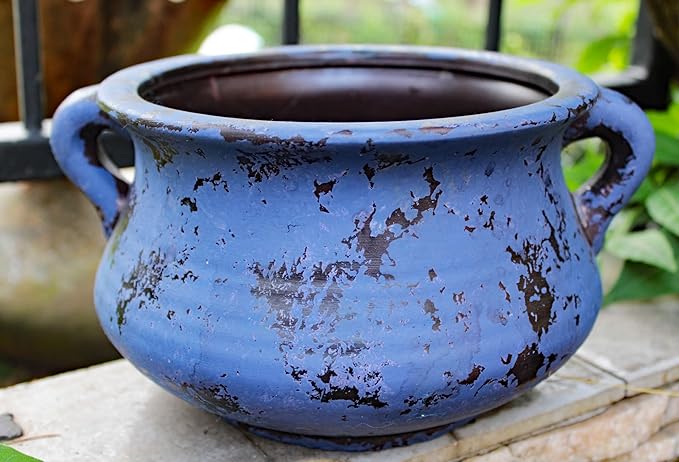 Goodman and Wife Egyptian Era Designed Earthen Ware Terra-Cotta Vessel/Planter with Looped Handles (Purple)