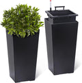 Garvee 22.5" Tall Planters Set of 2, Outdoor＆Indoor Black Planter Pots, High Front Porch Planter Pots with Drainage Holes＆Water Level Monitor＆Inner Bucket,Black