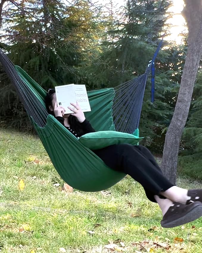 Halalona Hammock Chair Hanging Hammock Chair Rope Swing 2 Cushions Included-Sturdy & Durable Soft Cotton Hand Woven Hammock Swing for Bedroom, Porch, Patio-Indoor/Outdoor