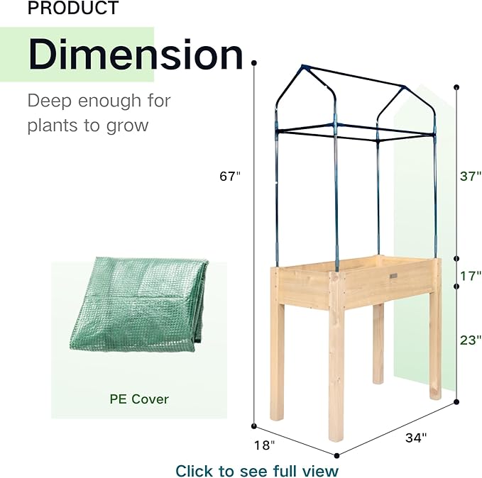 Raised Garden Bed with Greenhouse Cover,Elevated Wood Planter Box with Legs & Non-Woven Liner,34" L x18 W x 66" H Indoor Outdoor Gardening Bed for Vegetables, Herbs, Flowers
