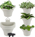 MADHOLLY 6Pcs Vertical Hanging Planters for Outdoor Plants - Wall Plant Holder for Indoor Decorations Garden Fence, Plastic Flower Pots with Drainage Grid and Hooks (White)