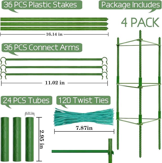 Halatool 4 Pack Tomato Cages for Garden,Up to 48in Adjustable Tomato Cage, Garden Stakes Tomato Trellis for Pots, Tomato Plant Support for Raised Garden Bed & Climbing Vegetables Flowers