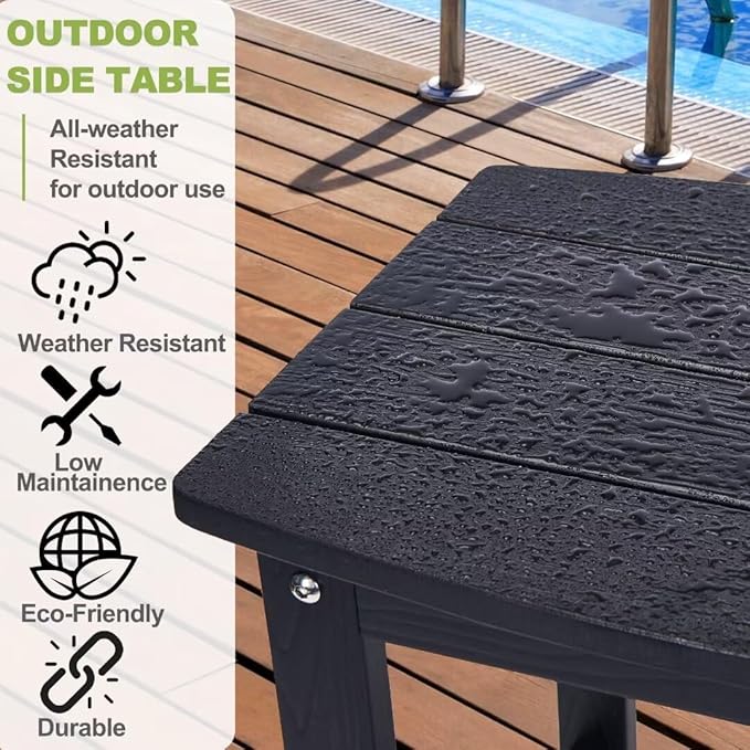 Y&M Outdoor Side Table, HIPS Adirondack Small Double Layer Table, Waterproof Square Outside Table, Balcony Modern End Tables for Patio, Pool, Beach, Porch, Deck, Indoor or Outdoor Use, Black