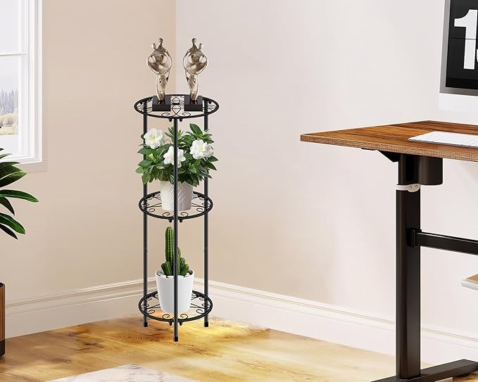 CASIMR Plant Stand Indoor Outdoor, Metal Rustproof Flower Shelf 3 Tier 32.3 inch, Tall Multiple Plant Pot Holder Rack for Garden Patio Living Room Corner Balcony, 2 Pack Black