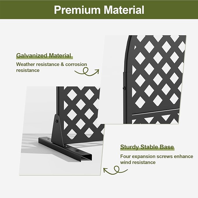 Casaphoria 72" H x 35" W Arched Metal Privacy Screen - Elegant Freestanding Outdoor Screen for Deck, Patio & Balcony - Versatile Decorative Privacy Panels for Home & Garden Use (Black-Laurence)
