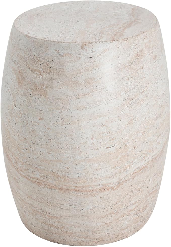 Christopher Knight Home Jayme 20.25" Indoor Outdoor Oval Accent Side Table, Patio Decorative End Table, Lightweight Concrete Garden Stool for Patio Living Room Balcony & Garden Decor, Travertine
