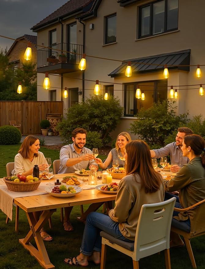 50FT(2x25FT) Outdoor String Lights, Patio Lights with 20+2 LED Dimmable Waterproof ST38 Vintage Shatterproof Bulb for Bistro Cafe Fence, Brown