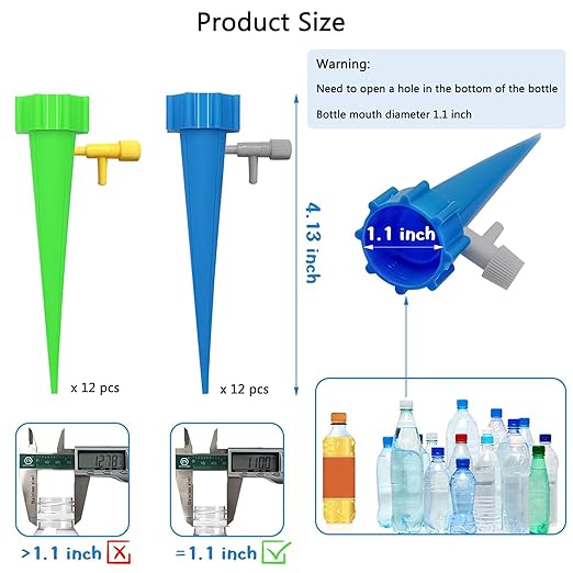 24 Pack Self Watering Spikes for Indoor/Outdoor Plants,Self Watering Planter Insert with Adjustable Drip Valve,Auto Vacation Plant Watering Devices,Plants Water System,Self-Watering Stakes