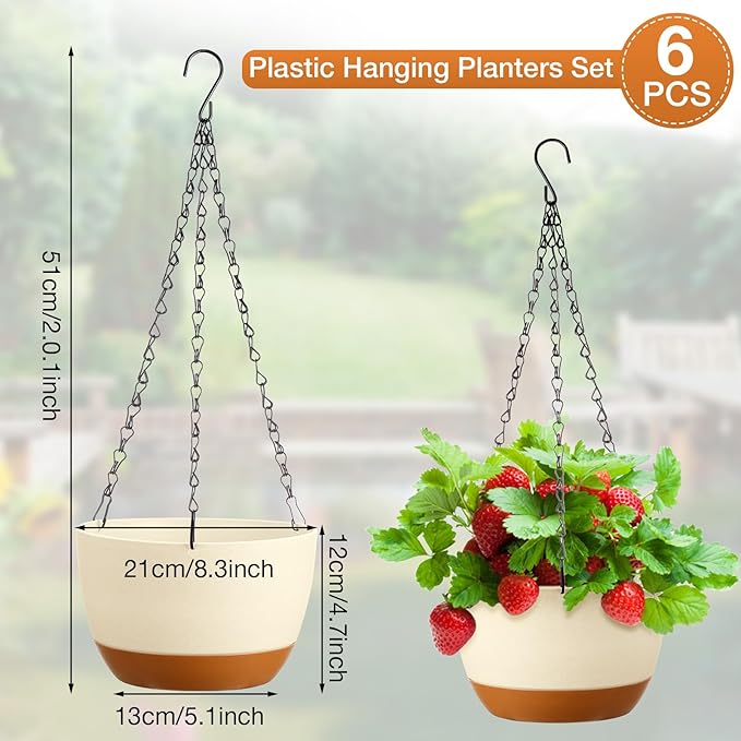 Mumufy 6 Pcs 8 Inch Hanging Planters for Indoor and Outdoor Plants, Beige