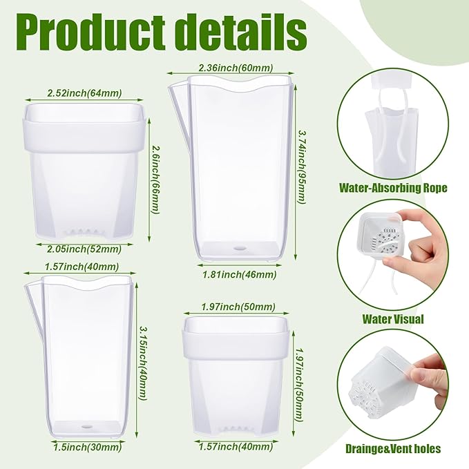 LemonRoad 20 Pack 2" and 2.5" Small Self Watering Pots for Indoor Plants with 20 Plant Label Mini Clear Plastic Planters with Water Level and Drainage Hole for Propagation, Succulents, African Violet