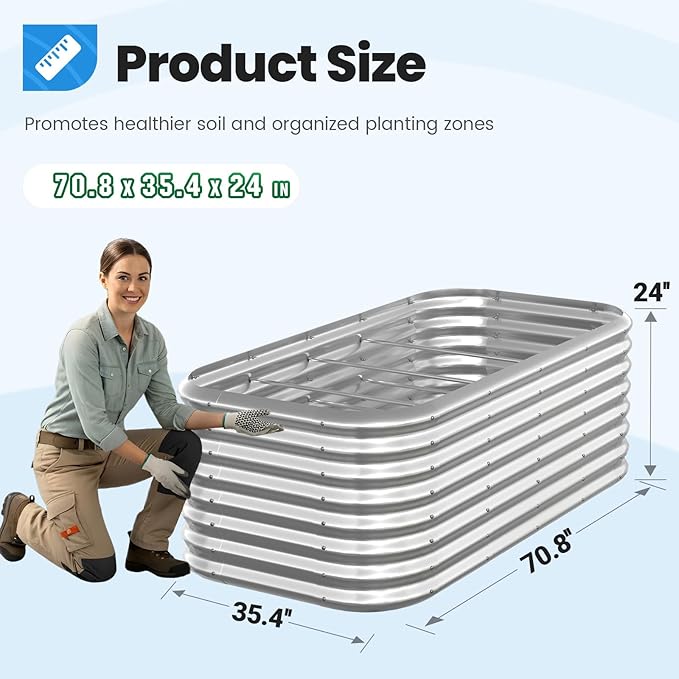 Quictent Raised Garden Bed Kit Oval Galvanized Metal Planter Box Tall for Vegetables Outdoor Backyard, Strengthened by Crossbar, Silver 6x3x2 ft