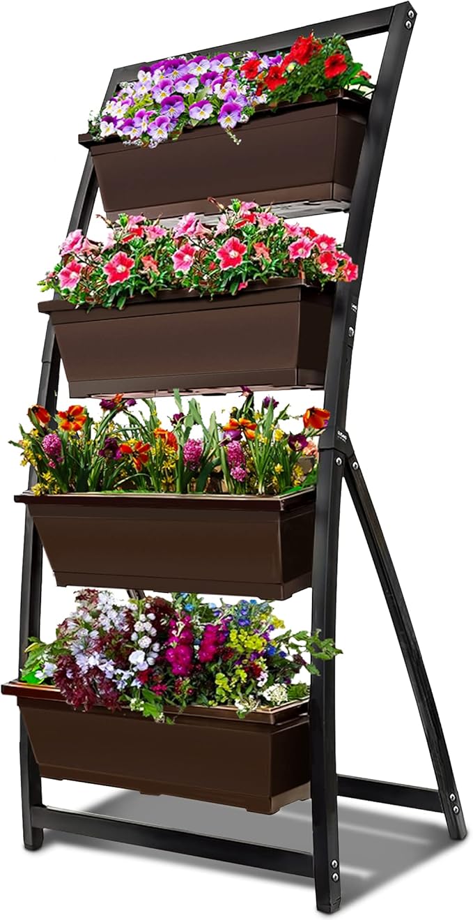 6-Ft Raised Garden Bed - Vertical Garden Freestanding Elevated Planter with 4 Container Boxes - Good for Patio or Balcony Indoor and Outdoor - Perfect to Grow Vegetables Herbs Flowers