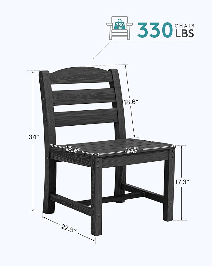 SERWALL Outdoor Dining Chairs Set of 4, All-Weather HDPE Patio Chair with 19.7" Widened Seat, for Backyard, Garden, Black