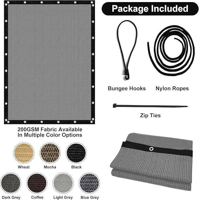Artpuch 90% Sun Shade Cloth, 8 x 16 FT Pergola Shade Cover Canopy with Grommets, Sun Screen Fabric Tarp for Patio, Outdoor, Garden, Backyard, Light Grey