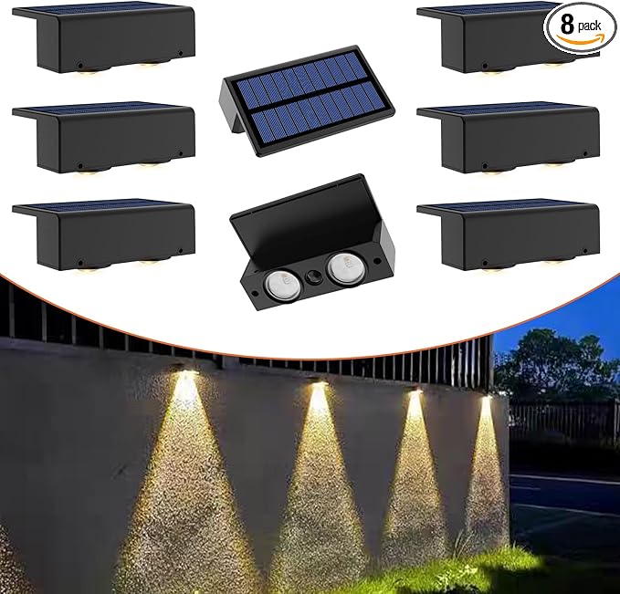 8-Pack Multi-Color Solar Spotlights for Fence & Wall - 30 Lumen High Brightness, 5 Modes (RGB Color Changing + Warm White) | Easy Mount for Steps, Patio, Yard - Matte Black