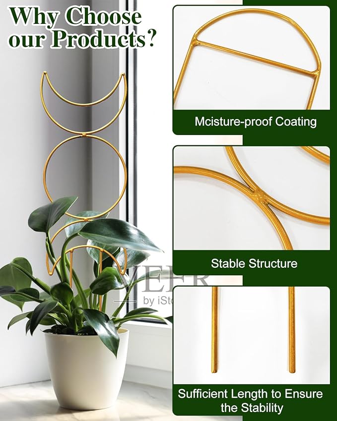 4 Pack Trellis for Climbing Plant Indoor, Small Metal Garden Trellis for Potted Plants Outdoor, Stake Mini Houseplant Trellis Support for Hoya, Vines, Pothos, Monstera (Gold)