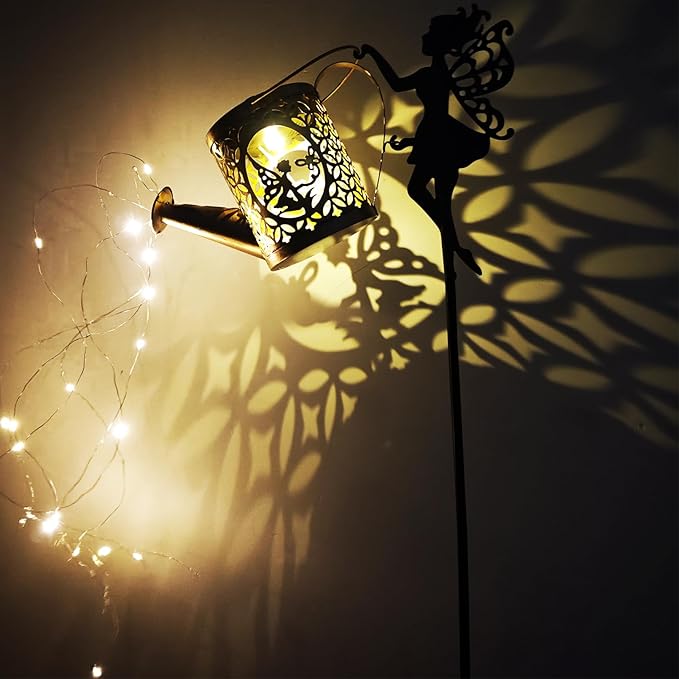 Solar Watering Can Lights, Outdoor Garden Decor,LED Waterproof String Light,Metal Vintage Fairy Tale Lamps Outside,Solar Lantern with Shepherd Hook for Lawn Yard Path (Fairy)