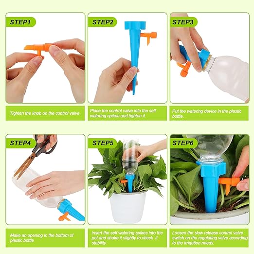 24 Pack Self Watering Spikes for Indoor/Outdoor Plants,Self Watering Planter Insert with Adjustable Drip Valve,Auto Vacation Plant Watering Devices,Plants Water System,Self-Watering Stakes