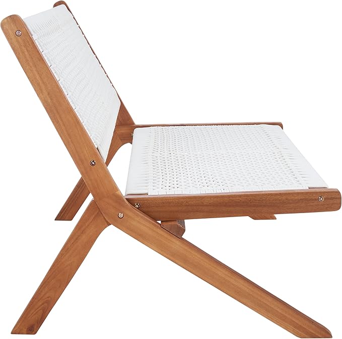 SAFAVIEH Outdoor Collection Kobina Natural Acacia Wood/White Rope Foldable Bench