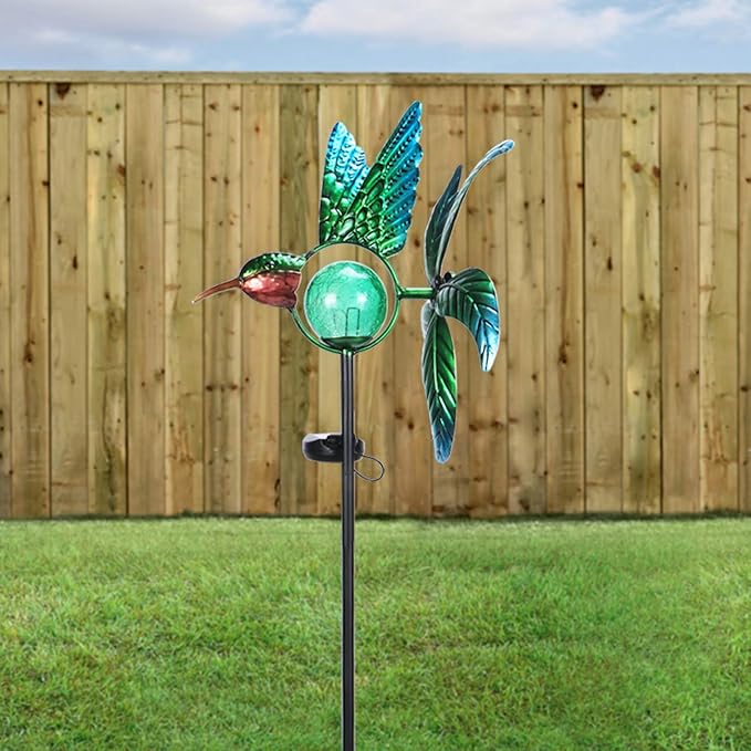 Afirst Solar Hummingbird Wind Spinner, Metal Kinetic Garden Stake Lights Wind Spinners, Outdoor Lights Lawn and Garden Décor