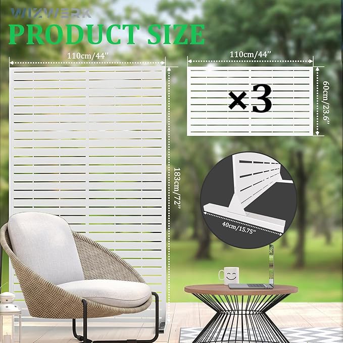 6FT Metal Privacy Screen Outdoor Privacy Panel and Garden Divider, Weather-Resistant Freestanding Panel with Stand, Durable Steel for Patio, Garden, Balcony & Backyard