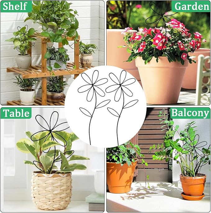 2 Pcs Indoor Plant Trellis, Mini Garden Trellis for Potted Plants, Indoor Potted Plant Climbing Plants Flower Pots Supports with Cute Floral Patterns for Houseplant Vine lvy Flower Plant